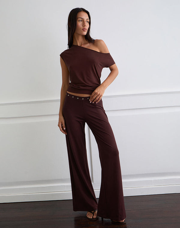 Motel Rocks Dorala Low Rise Trousers With Eyelets In Dark Plum