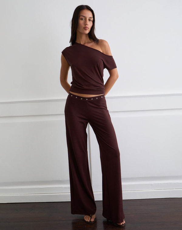Motel Rocks Dorala Low Rise Trousers With Eyelets In Dark Plum