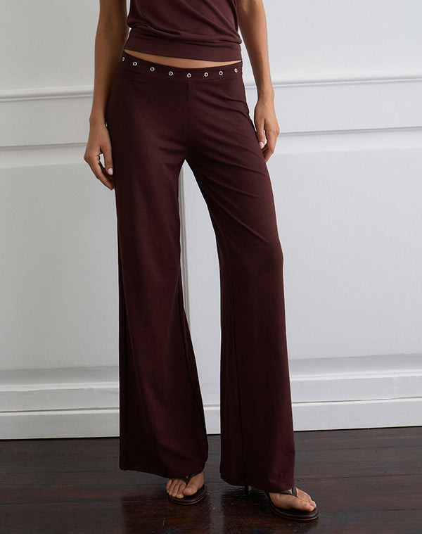 motel rocks Dorala Low Rise Trousers with Eyelets in Dark Plum