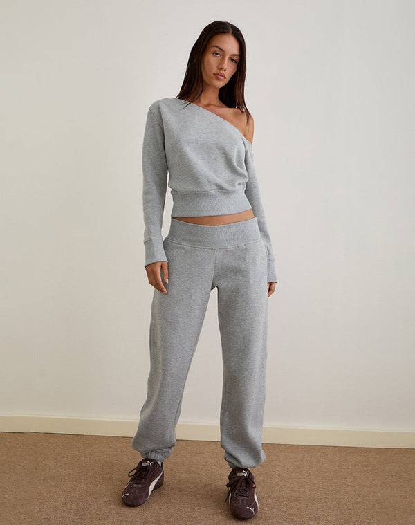 Motel Rocks Doxia One Shoulder Sweatshirt In Grey Marl