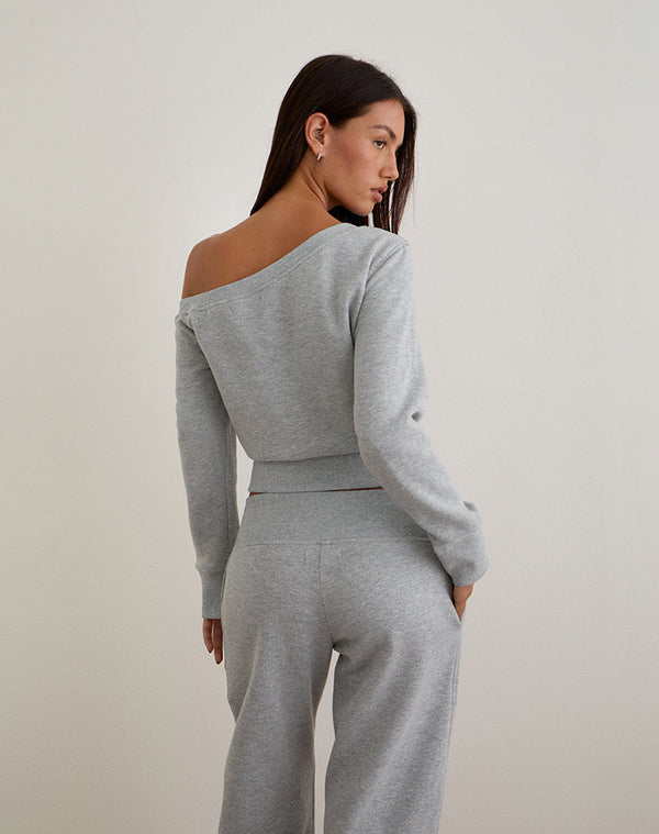 Motel Rocks Doxia One Shoulder Sweatshirt In Grey Marl