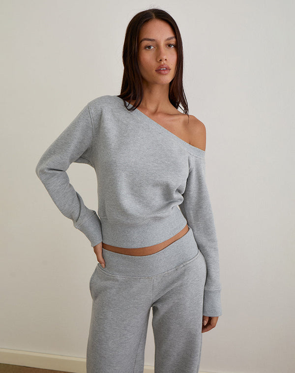 motel rocks Doxia One Shoulder Sweatshirt in Grey Marl