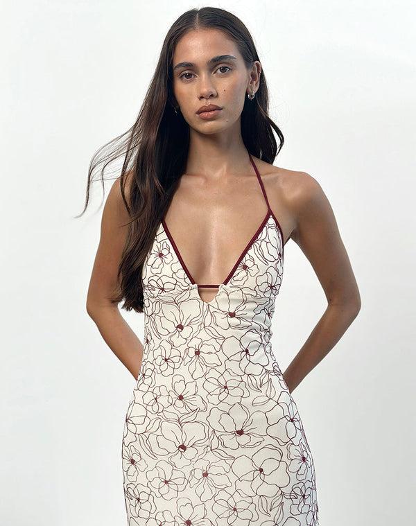 Motel Rocks Druvish Midi Dress In Line Flower Cream