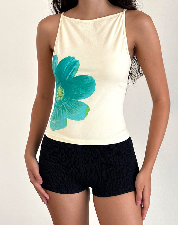 Motel Rocks Dudley Vest Top In Buttermilk With Blue Painted Flower