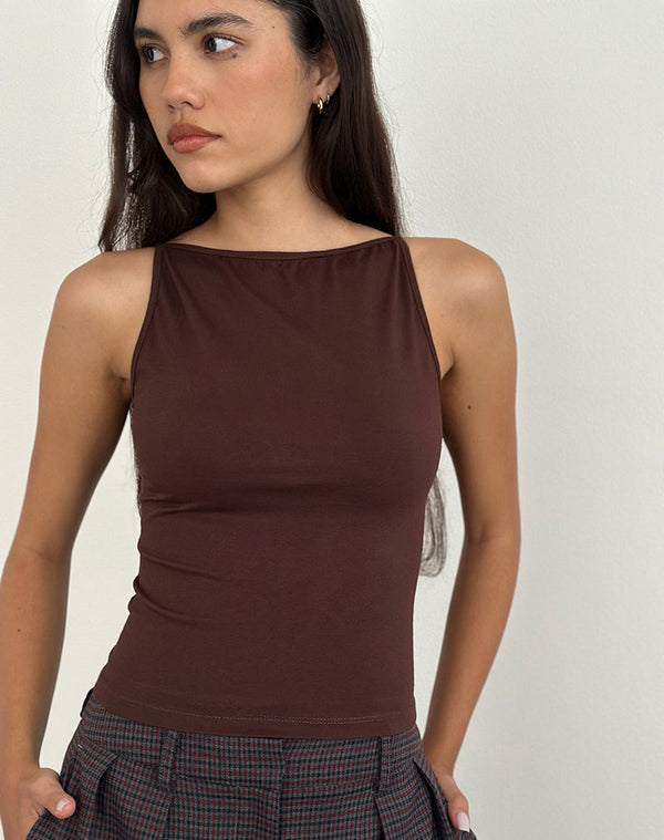 Motel Rocks Dudley Vest Top In Jersey Bitter Chocolate