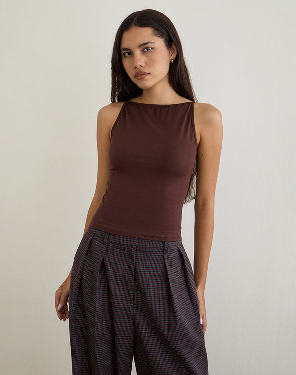 motel rocks Dudley Vest Top in Jersey Bitter Chocolate