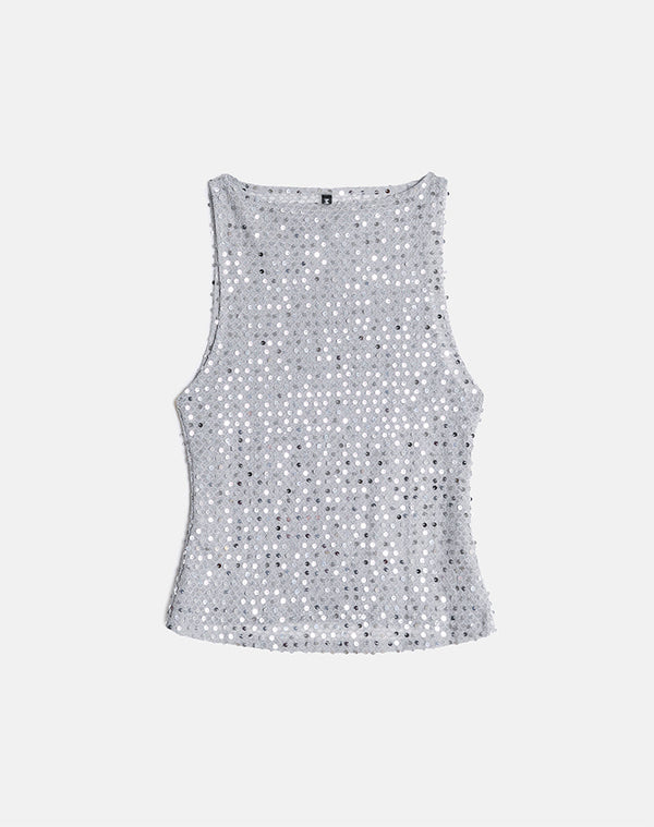 Motel Rocks Dudley Vest Top In Sequin Knit Dark Silver