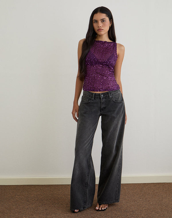 Motel Rocks Dudley Vest Top In Sequin Knit Plum Wine