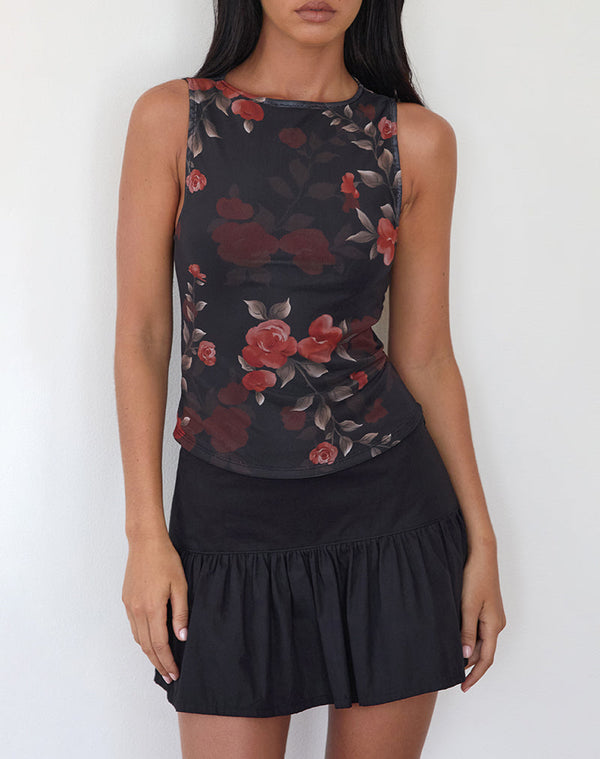 Motel Rocks Dudley Vest Top In Watercolour Rose Black