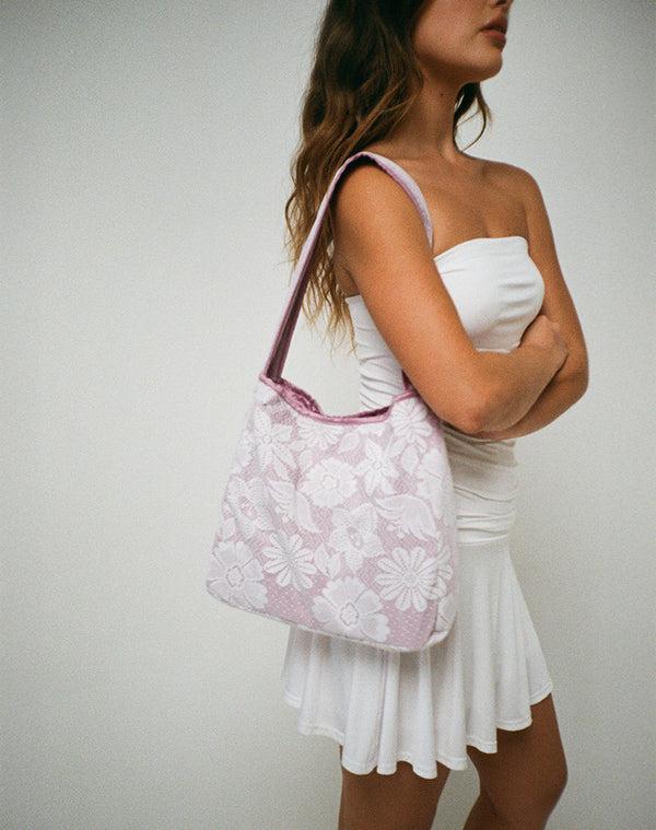 motel rocks Dune Bag in White with Lace Pink Binding