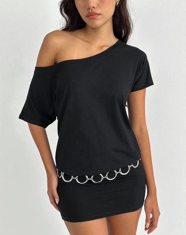 motel rocks Edwina Off The Shoulder Mini Dress in Black