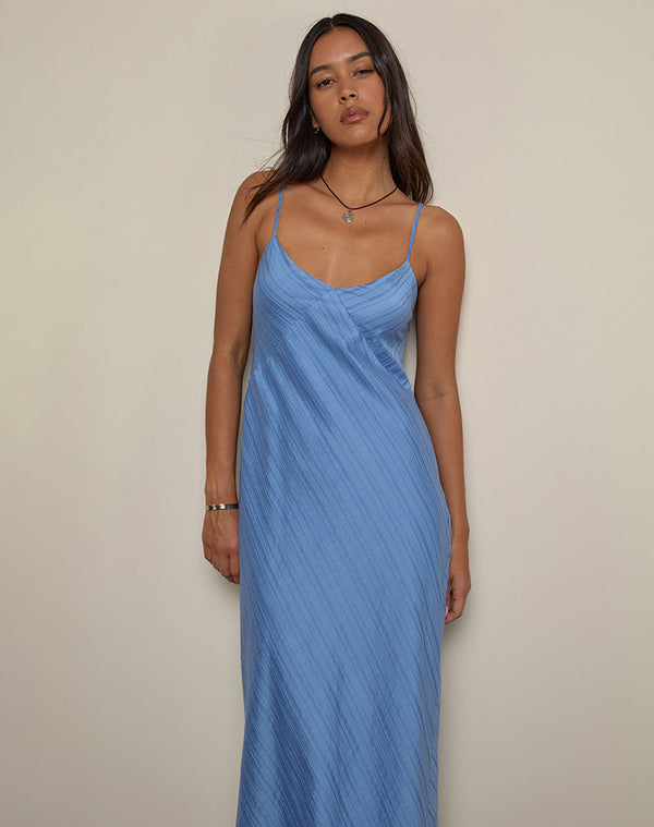 Motel Rocks Elayna Midi Dress In Chiffon Stripe Blue