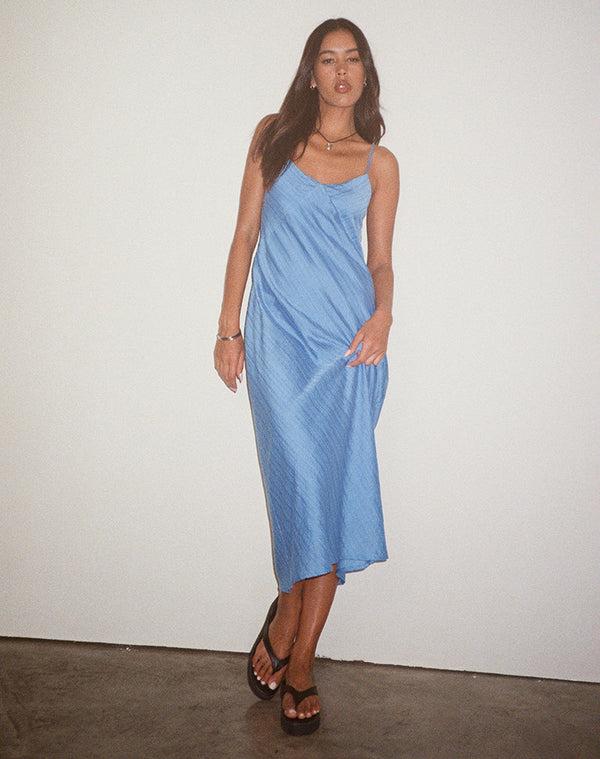 Motel Rocks Elayna Midi Dress In Chiffon Stripe Blue