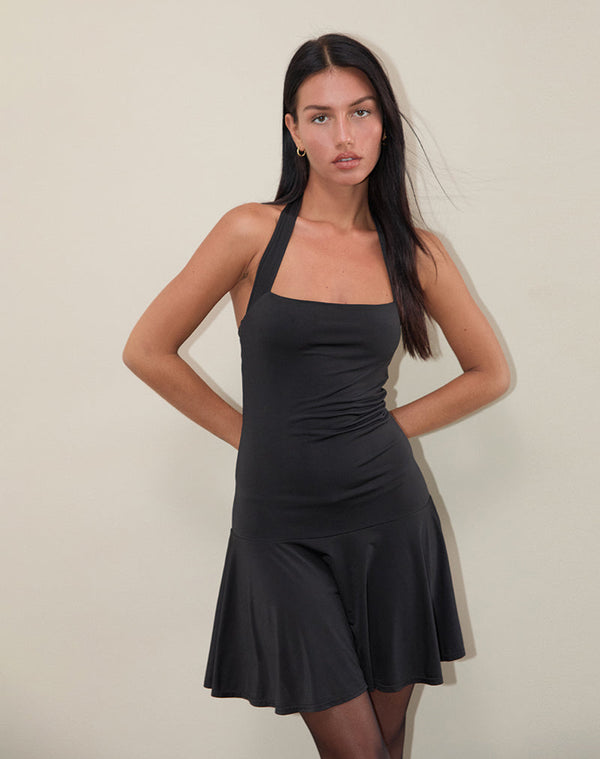 Motel Rocks Ellison Drop Waist Dress In Slinky Black