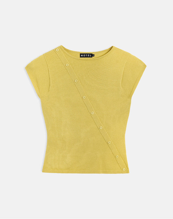Motel Rocks Elyra Asymmetric Top In Knit Golden Green