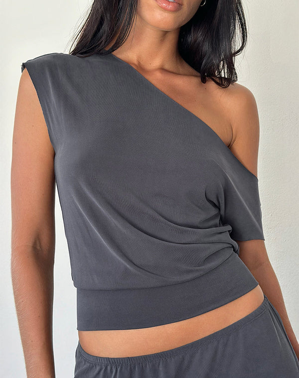 Motel Rocks Elysian Asymetric Top In Dark Grey Cupro
