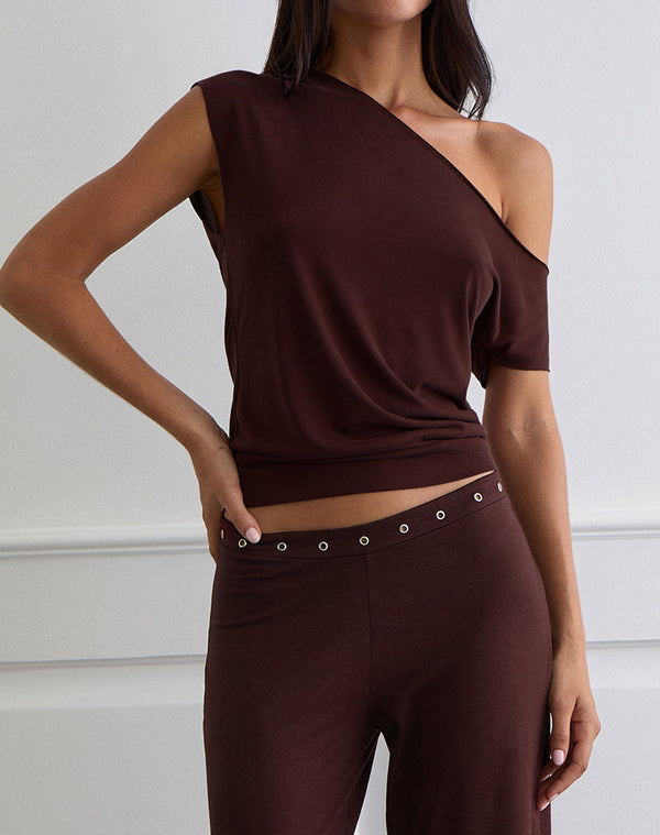 Motel Rocks Elysian Asymmetric Top In Rayon Dark Plum