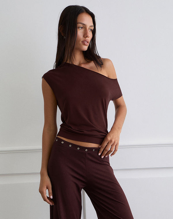 motel rocks Elysian Asymmetric Top in Rayon Dark Plum