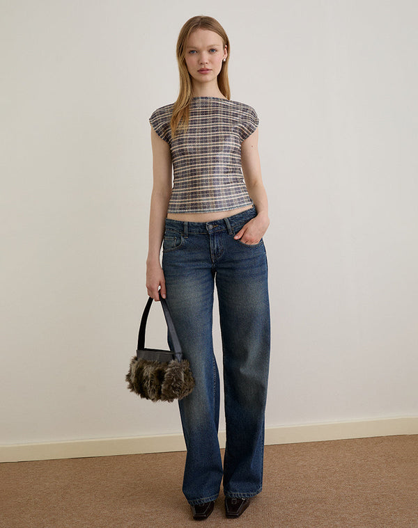 Motel Rocks Erica Top In Sequin Vintage Check Brown