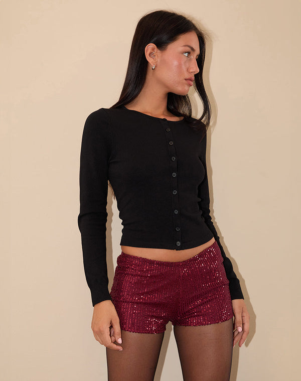 motel rocks Erna Micro Shorts in Drape Mini Sequin Maroon