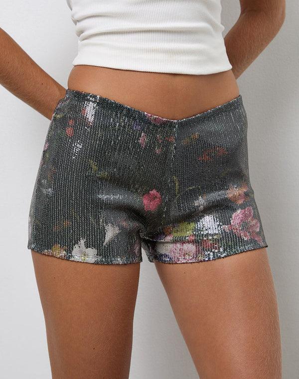Motel Rocks Erna Micro Shorts In Sequin Vintage Flower