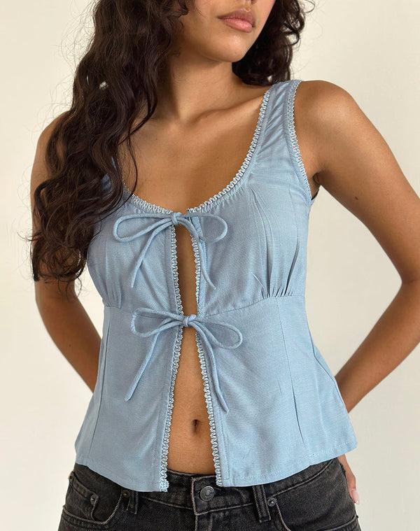 Motel Rocks Esau Tie Front Top In Private Slub Nantucket Blue