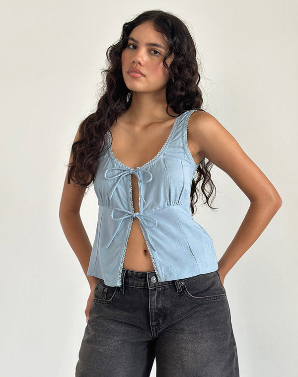 Motel Rocks Esau Tie Front Top In Private Slub Nantucket Blue