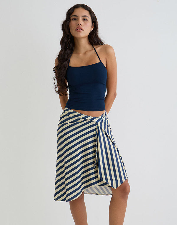motel rocks Esmeray Midi Skirt in Cream and Navy Diagonal Stripe