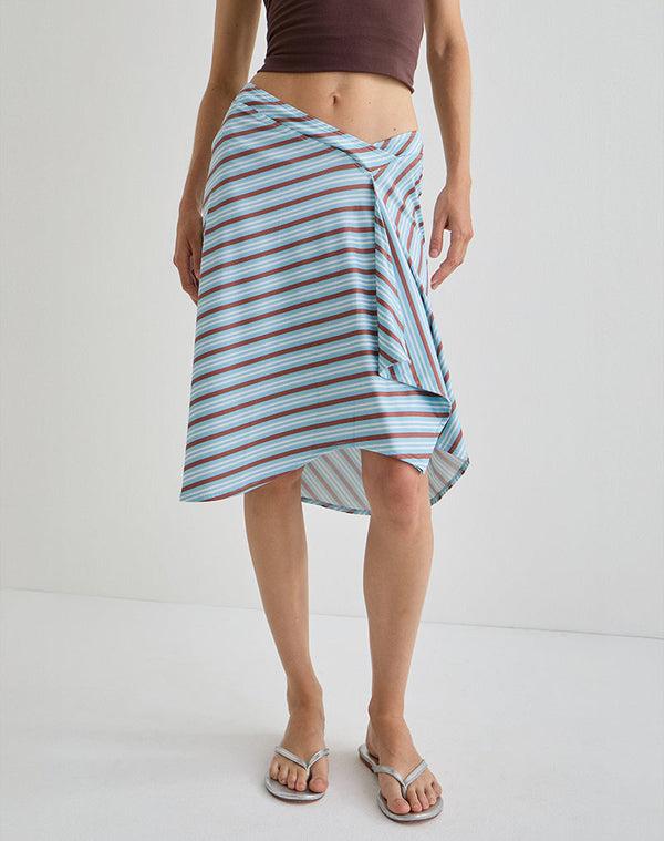 Motel Rocks Esmeray Midi Skirt In Diagonal Stripe Light Blue