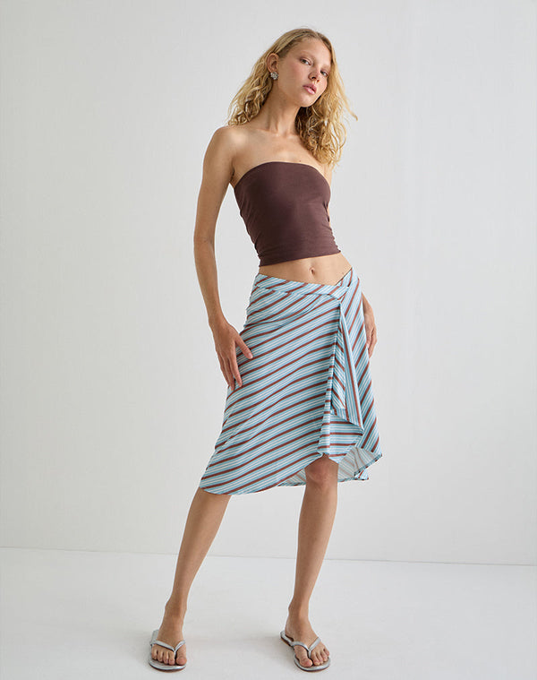 Motel Rocks Esmeray Midi Skirt In Diagonal Stripe Light Blue
