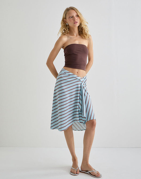 motel rocks Esmeray Midi Skirt in Diagonal Stripe Light Blue