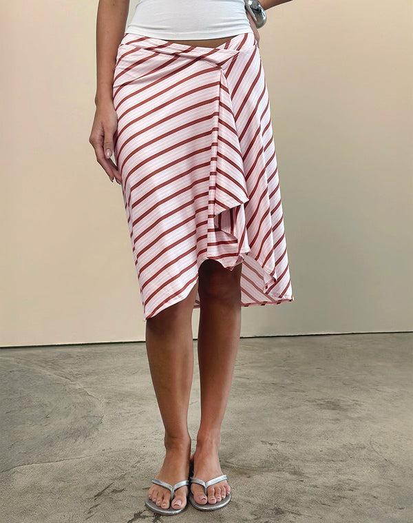 motel rocks Esmeray Midi Skirt in Diagonal Stripe Pink