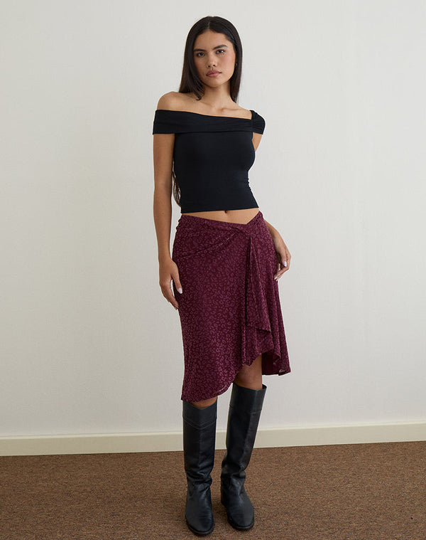 Motel Rocks Esmeray Midi Skirt In Flocked Leopard Plum