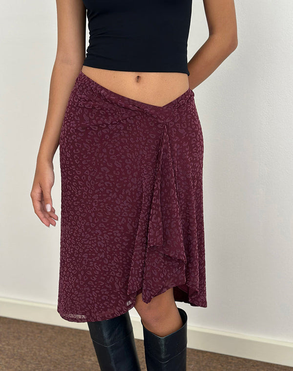 motel rocks Esmeray Midi Skirt in Flocked Leopard Plum