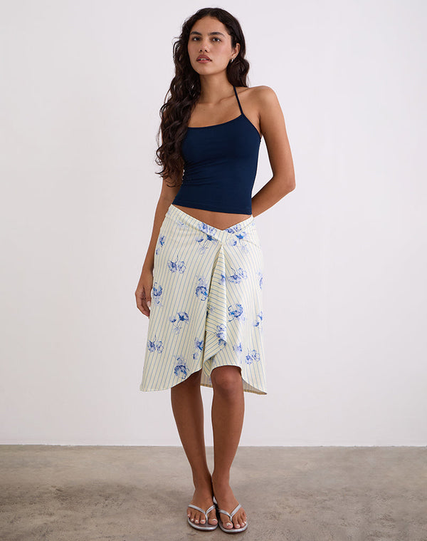 Motel Rocks Esmeray Midi Skirt In Floral Stripe Cream