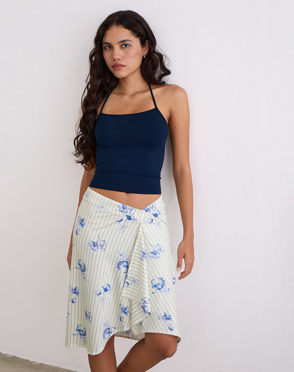 Motel Rocks Esmeray Midi Skirt In Floral Stripe Cream