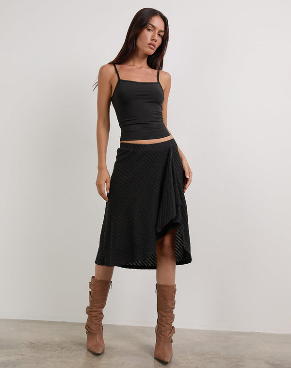 Motel Rocks Esmeray Midi Skirt In Sheer Diagonal Knit Black
