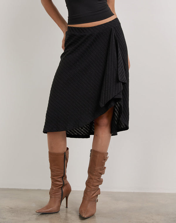 Motel Rocks Esmeray Midi Skirt In Sheer Diagonal Knit Black