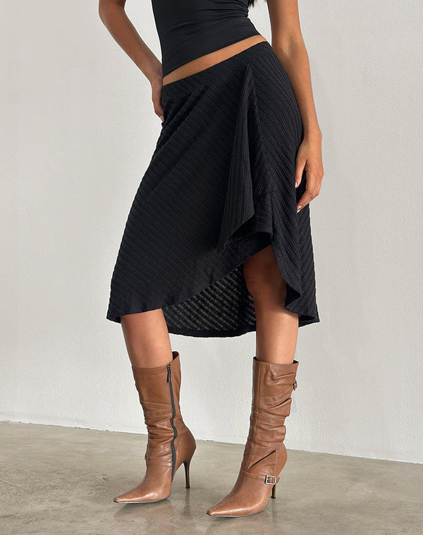 motel rocks Esmeray Midi Skirt in Sheer Diagonal Knit Black