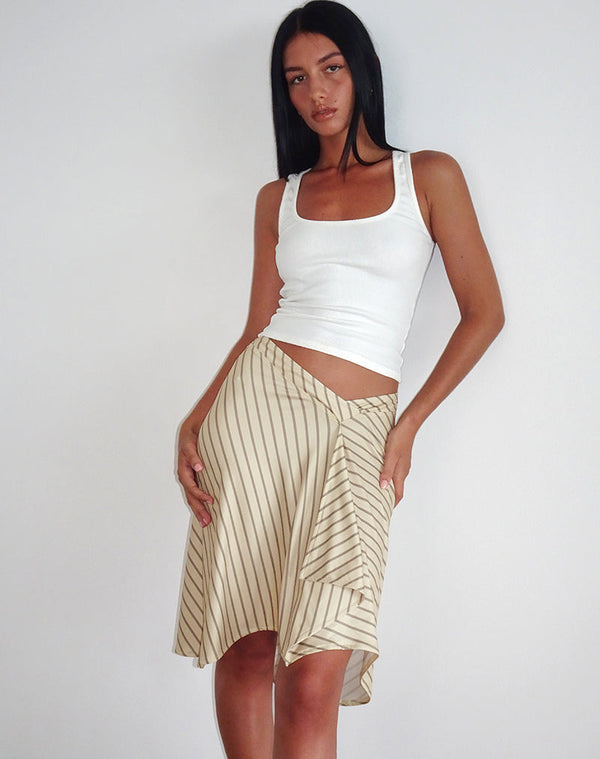 Motel Rocks Esmeray Midi Skirt In Yellow Diagonal Stripe