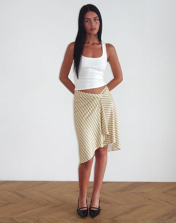 Motel Rocks Esmeray Midi Skirt In Yellow Diagonal Stripe