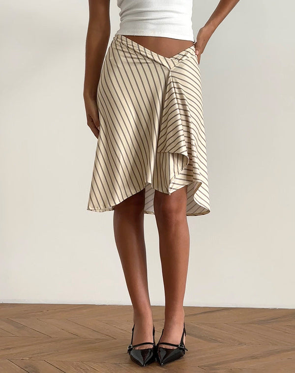 motel rocks Esmeray Midi Skirt in Yellow Diagonal Stripe