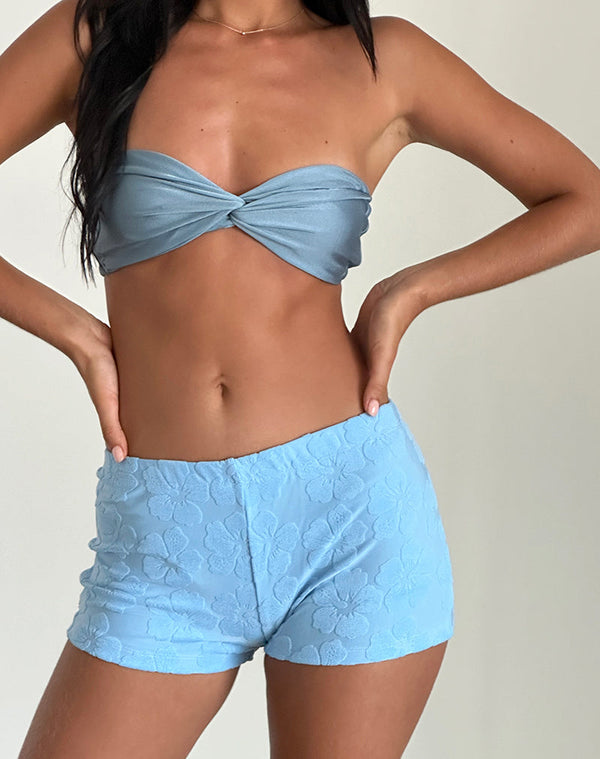 motel rocks Eunia Micro Shorts in Hibiscus Terry Light Blue