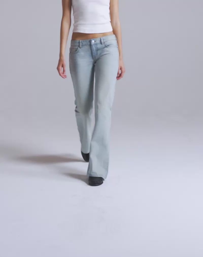 Motel Rocks Extra Low Rise Flare In Breeze Blue Wash
