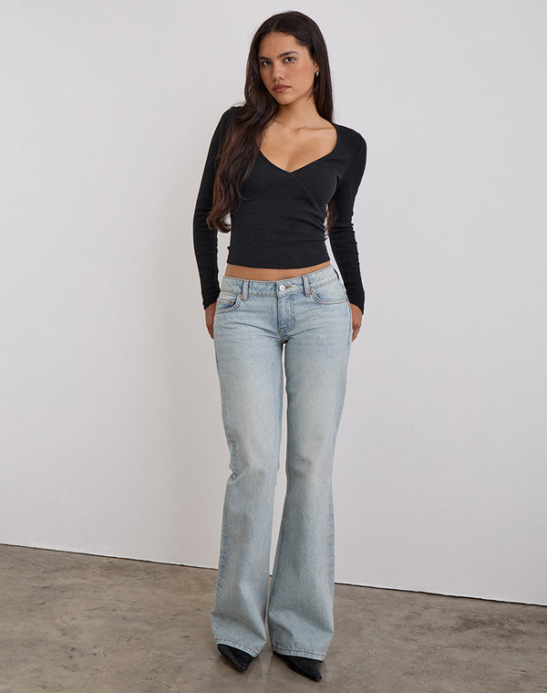 motel rocks Extra Low Rise Flare in Breeze Blue Wash