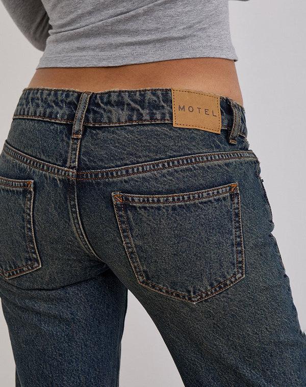 Motel Rocks Extra Low Rise Flare Jeans In Dirty Green