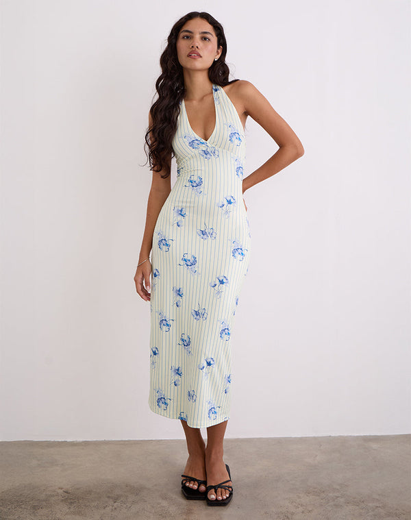 Motel Rocks Fadwa Midi Dress In Floral Stripe Cream