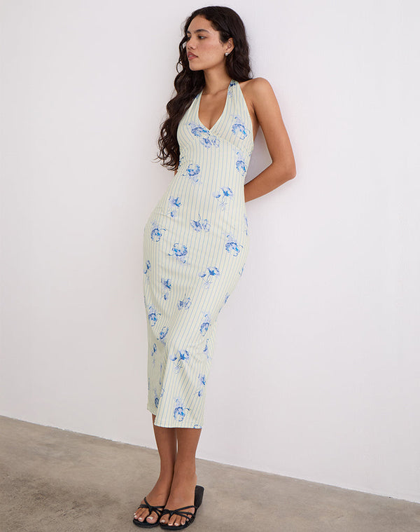 Motel Rocks Fadwa Midi Dress In Floral Stripe Cream