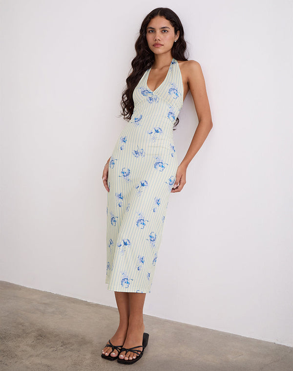 motel rocks Fadwa Midi Dress in Floral Stripe Cream