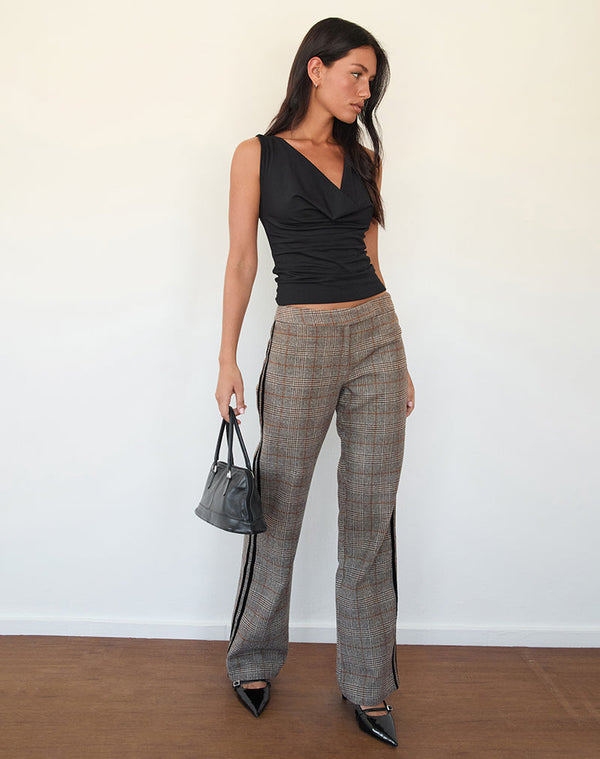 Motel Rocks Fatina Trouser In Brown Check With Side Stripe